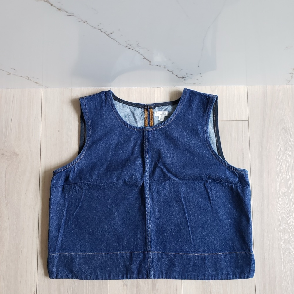 Pilcro Indigo Denim Sleeveless Crop Top Womens L Dark Wash Jean Vest Shirt